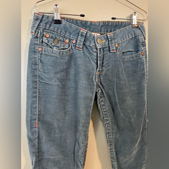 True Religion Womens Vintage Low Rise Flare Blue Corduroy Pants Y2K Joey Sz 28 - Picture 4 of 15